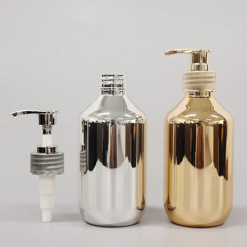 300ml Hand Soap Dispensers Bathroom Shampoo Bottle Gold Chrome Plastic Liquid Soap Bottles Rust-proof Body Wash Dispensers