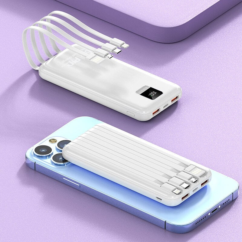 66W Super Fast Charging Power Bank 20000mAh Portable External Battery Powerbank Built in Cables For Huawei P40 iPhone 12 Xiaomi