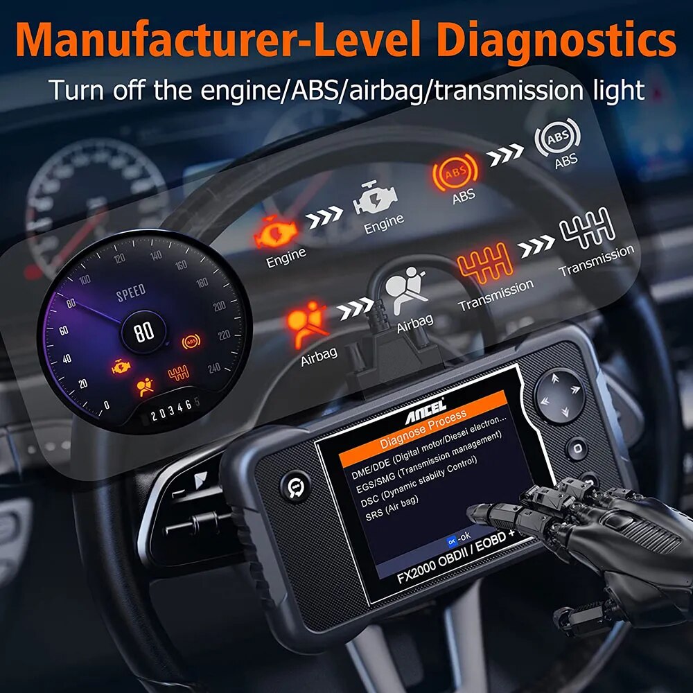 ANCEL FX2000 OBD2 Automotive Scanner ABS SRS Transmission Engine Code Reader JOBD/OBDII/EOBD Scanner OBD 2 Car Diagnostic Tools