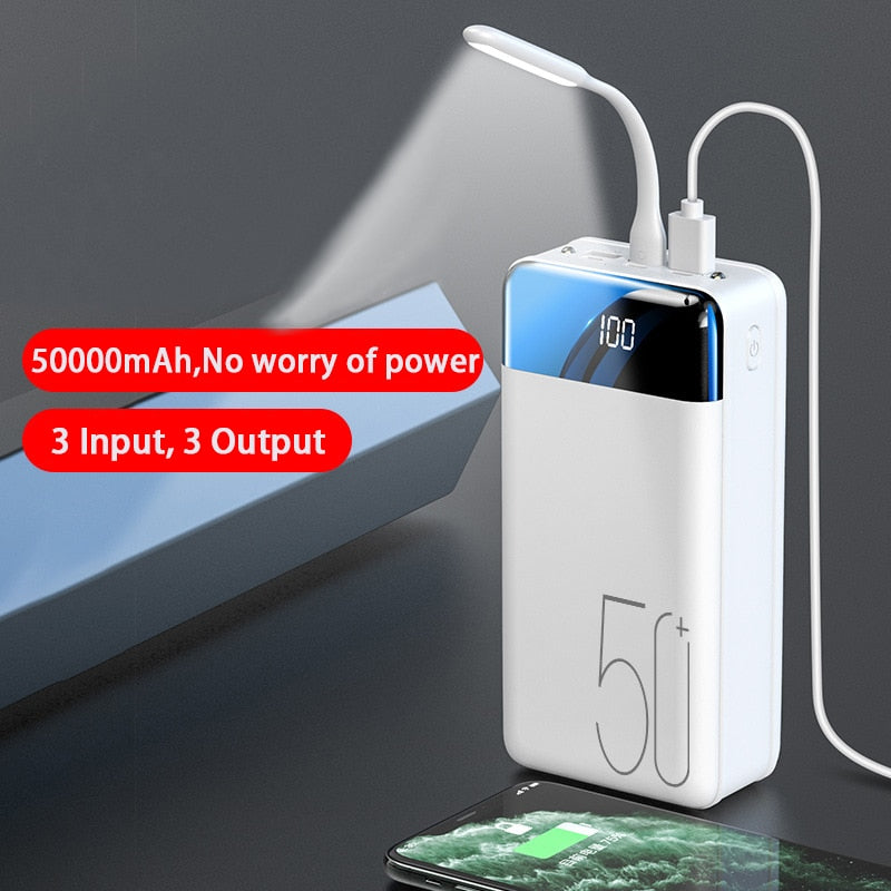 50000mAh Fast Charging Power Bank PD22.5W 4USB Portable PowerBank Digital Display External Battery Charger for iPhone Huawei Mi