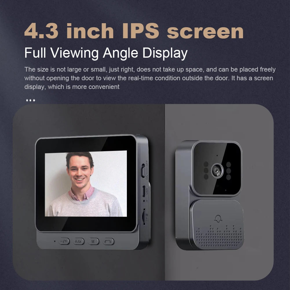 Video Doorbell Video Intercom Eye Peephole Camera 1080P 2.4G 4.3inch IPS Screen Visual Doorbells For Villa Home Office Apartment