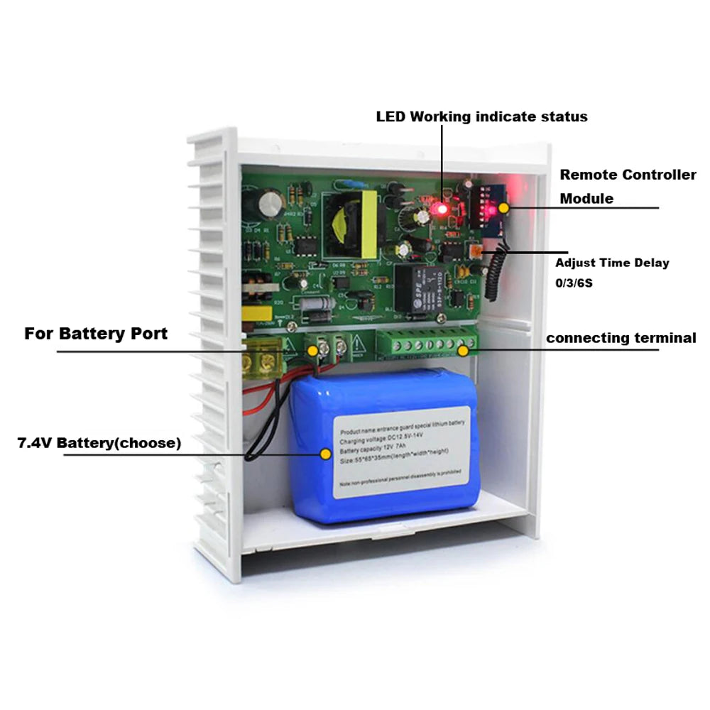 AC 100~240V DC 12V 2A/3A/5A Power Supply w/ Backup Battery Interface RFID card Access Control System Power Supply