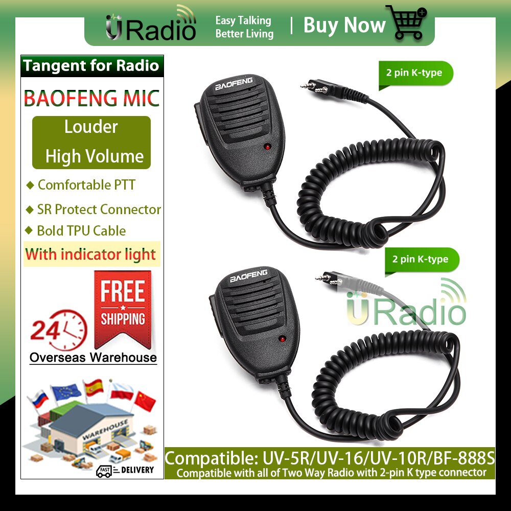 BF-780 Baofeng Tangent for Walkie Talkie Microphone Speaker Dual PTT Mic for UV-5R BF-888S UV-S9PLUS UV-16 PLUS V2 Two Way Radio