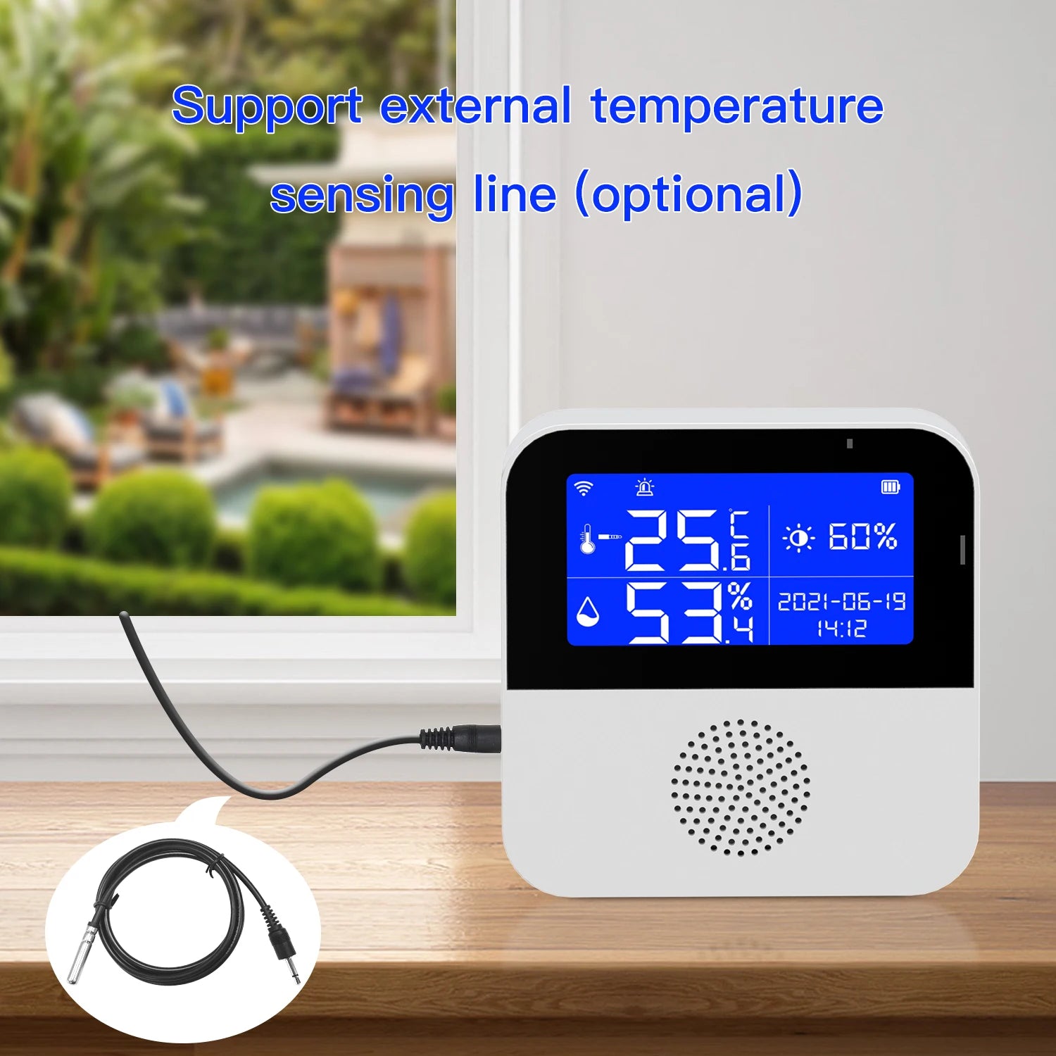 LCD Display Tuya WIFI Temperature Humidity Sensor For Smart Home or Plant Growth High Precison With Water Temperature Line