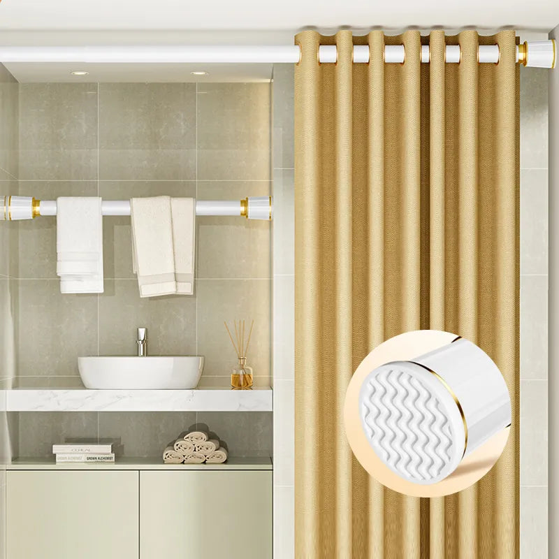 Adjustable Long Curtain Rod Metal Clothes Hanging Pole Shower Rod No Punching Balcony Drying Rack Support Extendable Pole