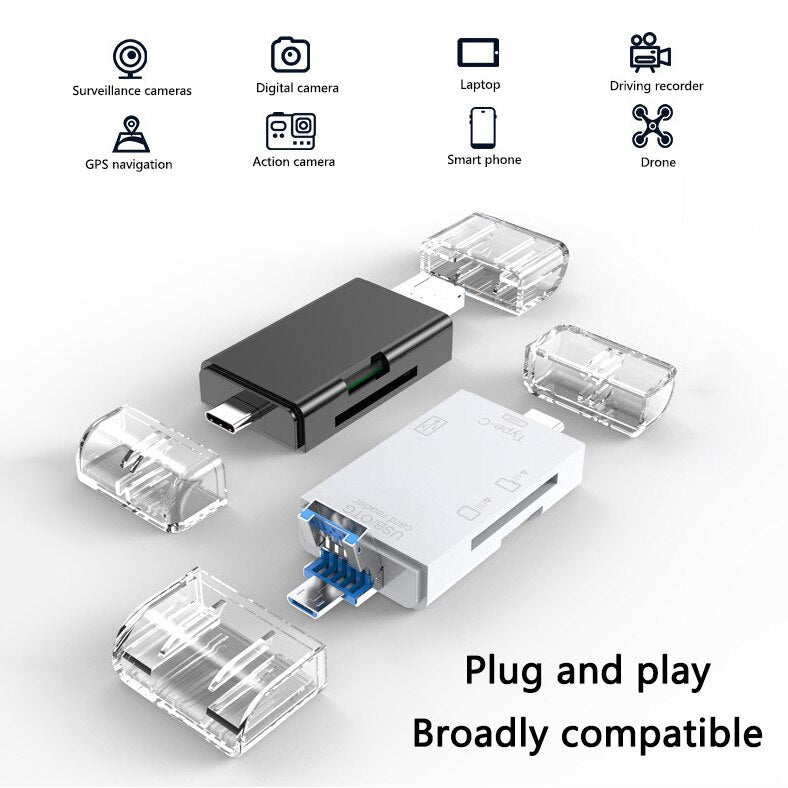 RARY Multi-function Mobile Phone Computer Card Reader Portable USB 2.0 Type C Dual Slot Flash Memory Card Adapter Converters