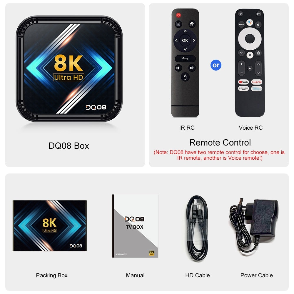 DQ08 RK3528 Smart TV Box Android 13 Quad Core Cortex A53 Support 8K Video 4K HDR10+ Dual Wifi BT Google Voice 2G16G 4G 32G 64G