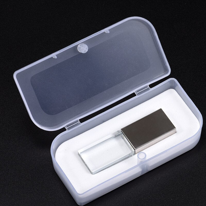 Crystal with Box USB Flash Drive 64GB Free Custom Logo Pendrive 32GB Father's Day Gift USB 2.0 Memory Stick 16GB Pen Drive 8GB