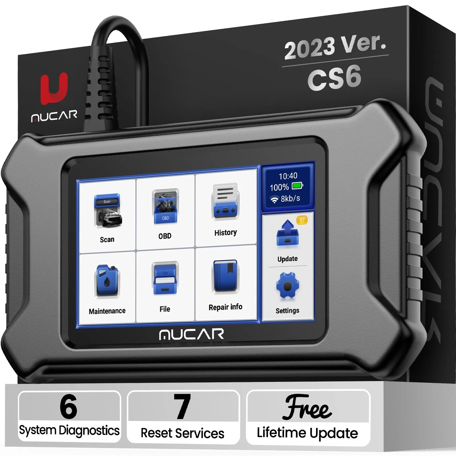 MUCAR CS6 Automotive Scanner Car Diagnostic Tool ABS SRS TCM ECM TPMS 6 System Code Read Oil Brake 7 Reset Lifetime Free Update