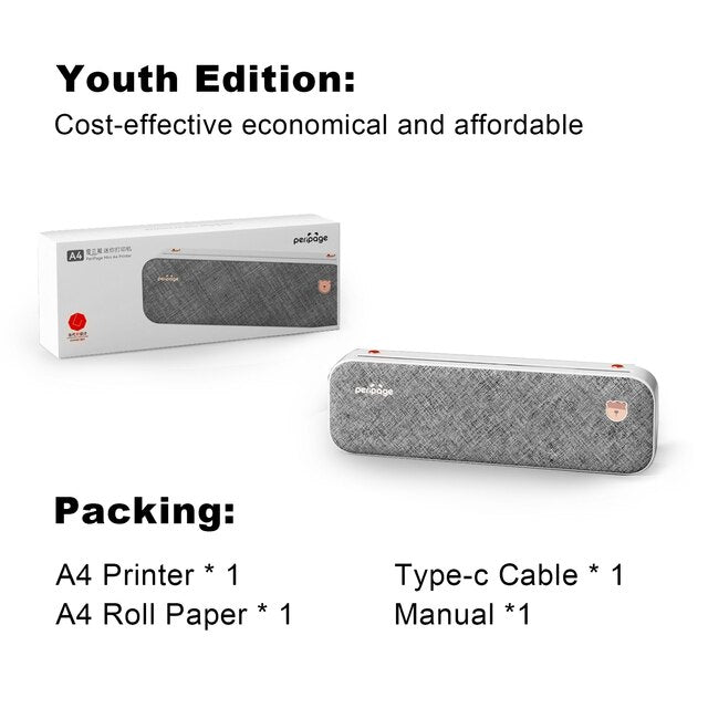 PeriPage 304DPI A4 Portable Printer Wireless Print PDF Webpage Contract Document Printers Study Bluetooth Mini A4 Printer