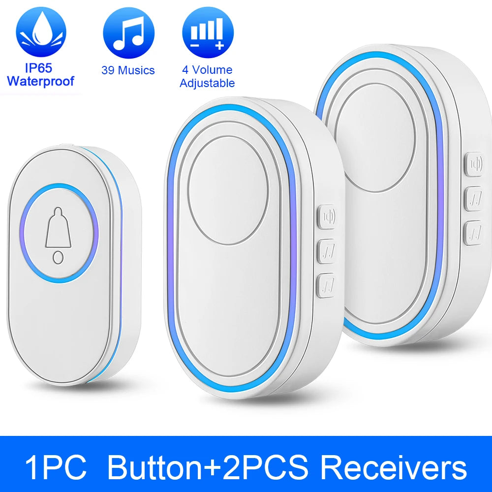 Awapow IP65 Waterproof Wireless Doorbell Smart Home Outdoor Door Bell 39 Ringtone 4 Volume Adjustable LED Flash Security Alarm