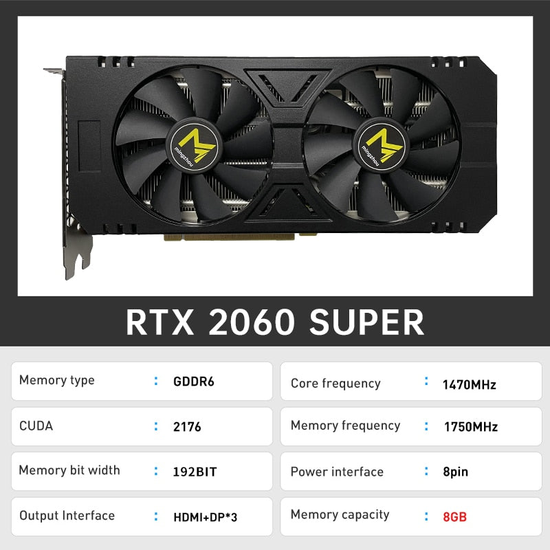 RTX2060 Super 8GB GDDR6 192-bit Gaming GPU PC Desktop graphics performance exceeds RX6600XT8GB