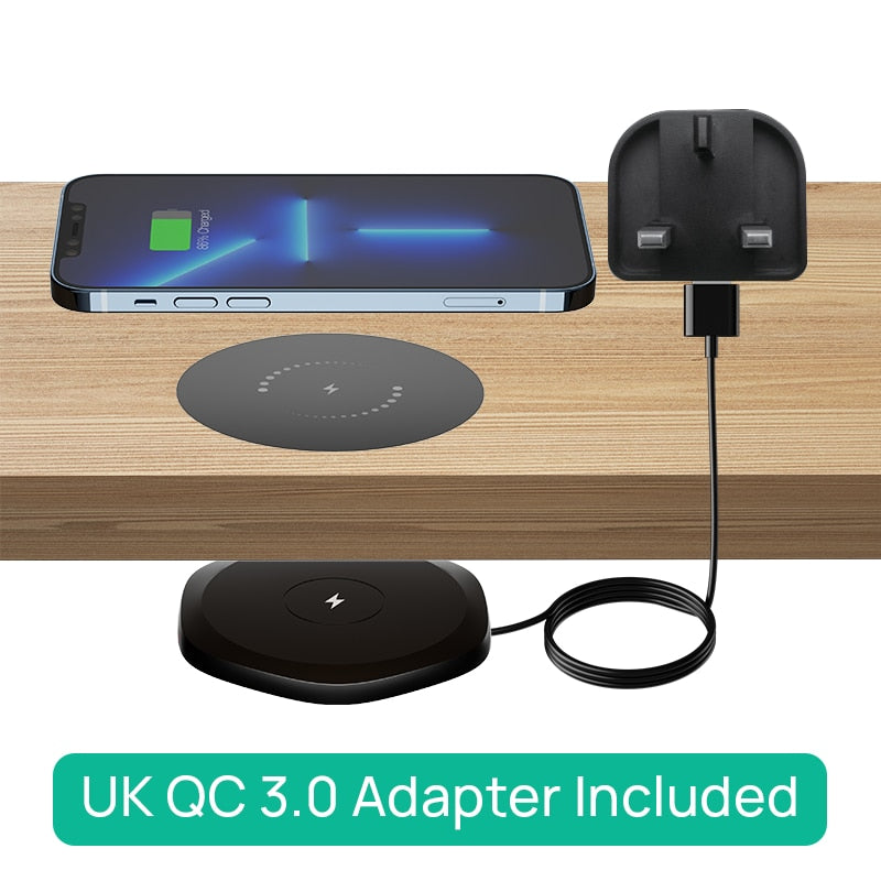 KPON Invisible Wireless Charger 30mm Under Table QI Charger Furniture Desk Wireless Charging Station for iPhone 14/13/12/11/X/8