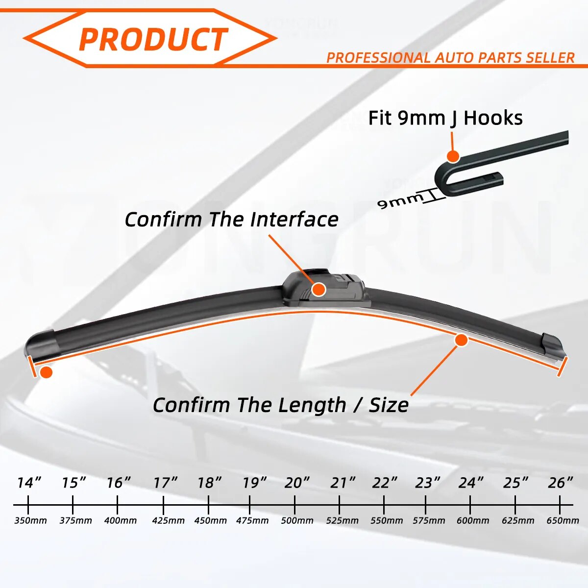 OEM Fit J Hook Universal Generic Front Wiper Blade Rubber 13" to 28" Car Windshield Windscreen Auto Accessories  18" 22" 24" 26"