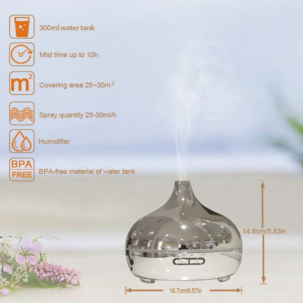Electroplate Aroma Oil Diffuser Aromatherapy Humidifier 300ml Ultrasonic Timing for Home Decor Office Bedroom Humidificador