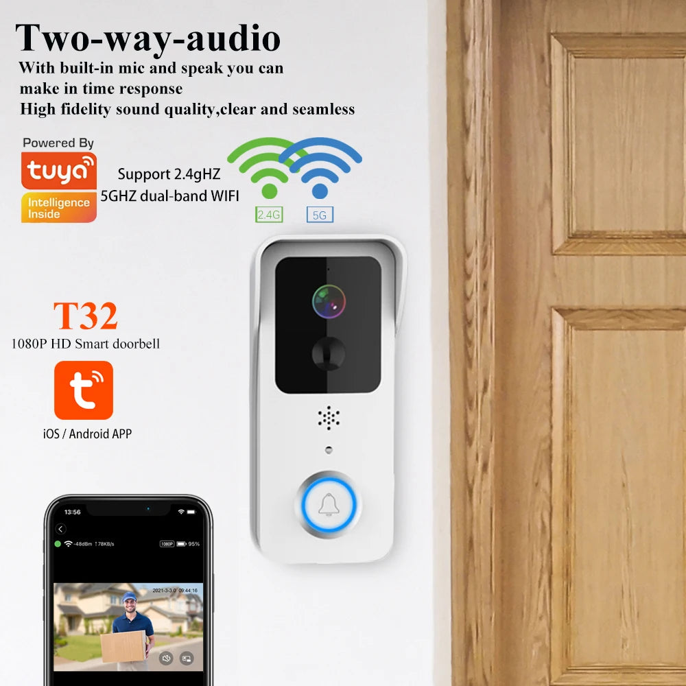 Tuya Wireless Video Doorbell Digital Visual Intercom WIFI 2.4G 5GHZ Waterproof Electronic Guard 1080P Home Security Camera