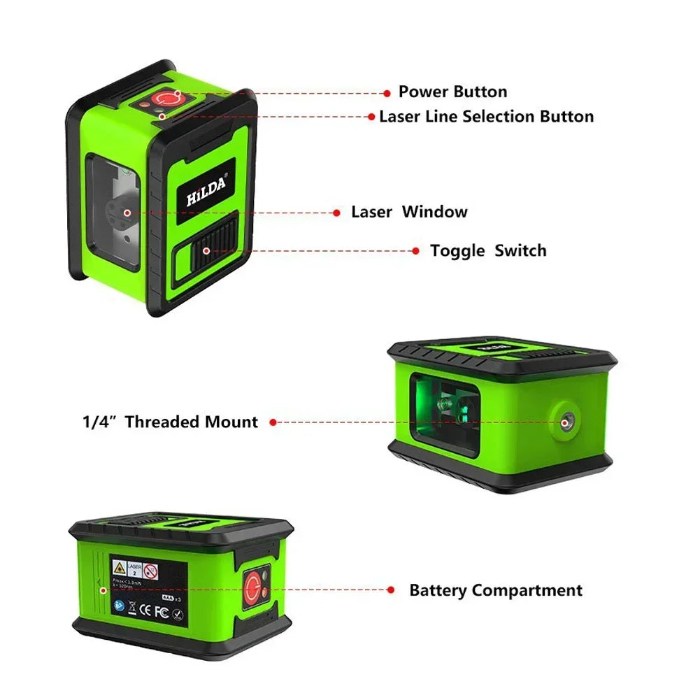 Vertical Laser 2 Cross Green Lines Level Laser Without Laser Self-leveling Beam Powerful Horizontal Level Line Battery Line &