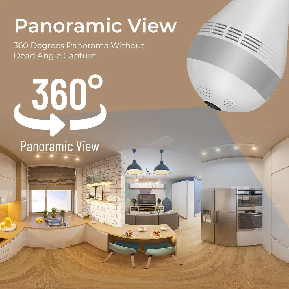 DBIT Wifi Camera E27 Bulb CCTV IP Camera 360° Panorama Night Vision Security Protection Surveillance Camera and See by Mobile