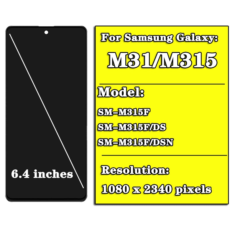 6.4'' AMOLED For Samsung Galaxy M31 LCD M315 Display Touch Screen Digitizer Assembly For Samsung M315 M315F M315F/DS LCD Display