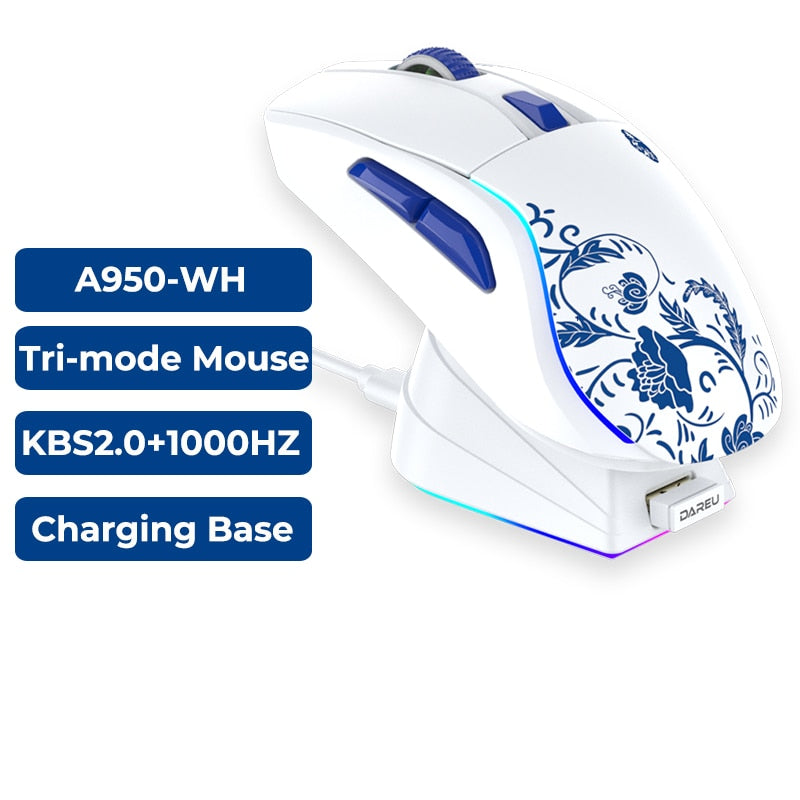 DAREU Tri-mode Gaming Mouse AIM-WL Sensor Bluetooth Wired 2.4G Mice with Charging Base Lightweight Design Mous for Laptop Gamer