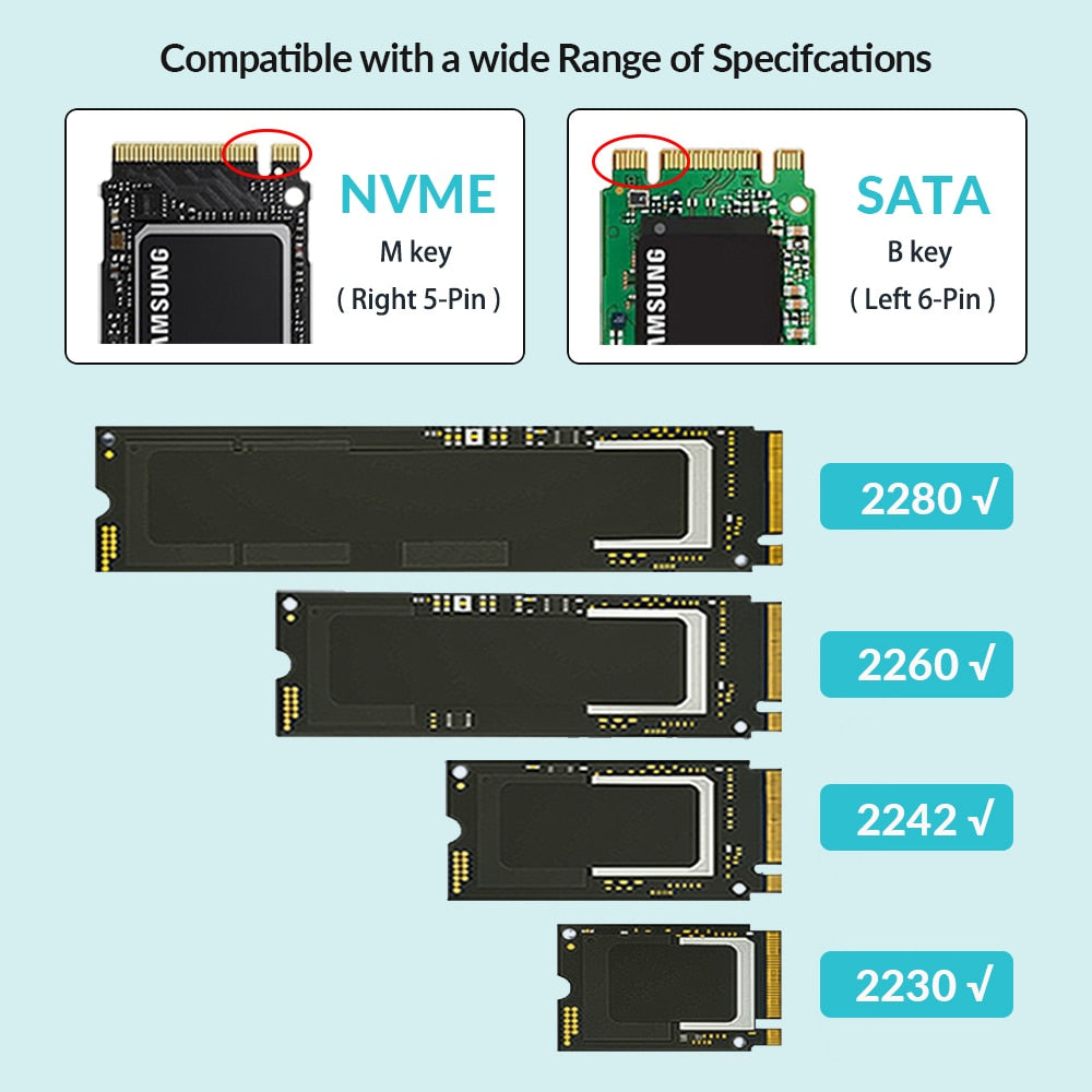 PHIXERO M.2 NVMe SATA SSD Enclosure Dual Portocol NVMe to USB Adapter 10Gbps USB 3.1 Gen2 USB C External Case Box Aluminum alloy