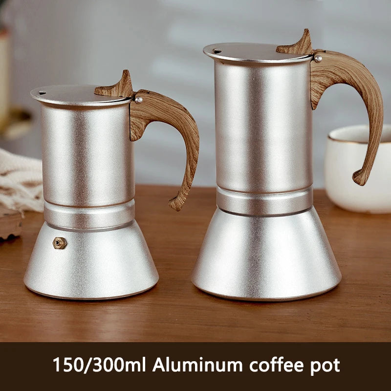 Moka Pot Aluminum Coffee Machine Bottom-covered  Espresso Geyser Coffee Maker Stove Coffee Pot Induction Cooker Heating 3/6 Cups