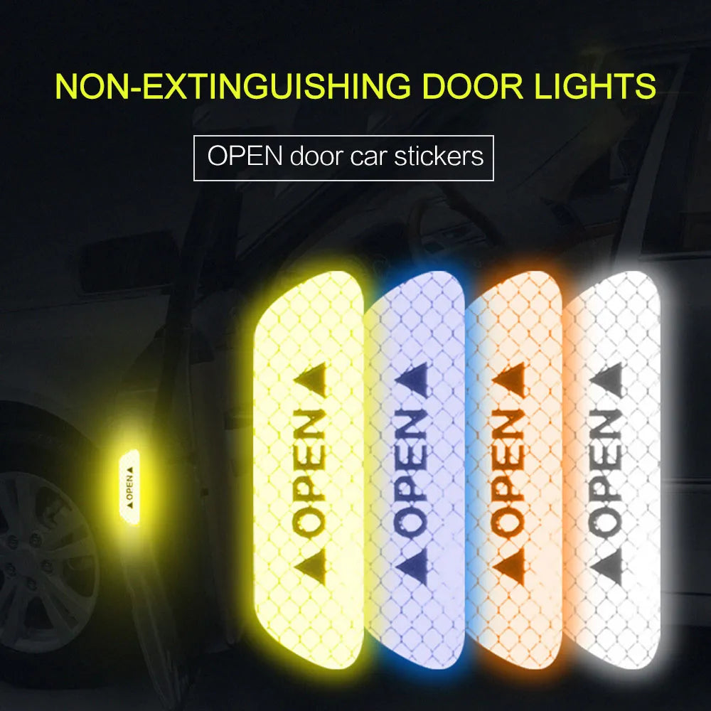 4pcs Reflective Car Door Sticker Safety Opening Warning Reflector Tape Decal Auto Car Accessories Exterior Interior Reflector