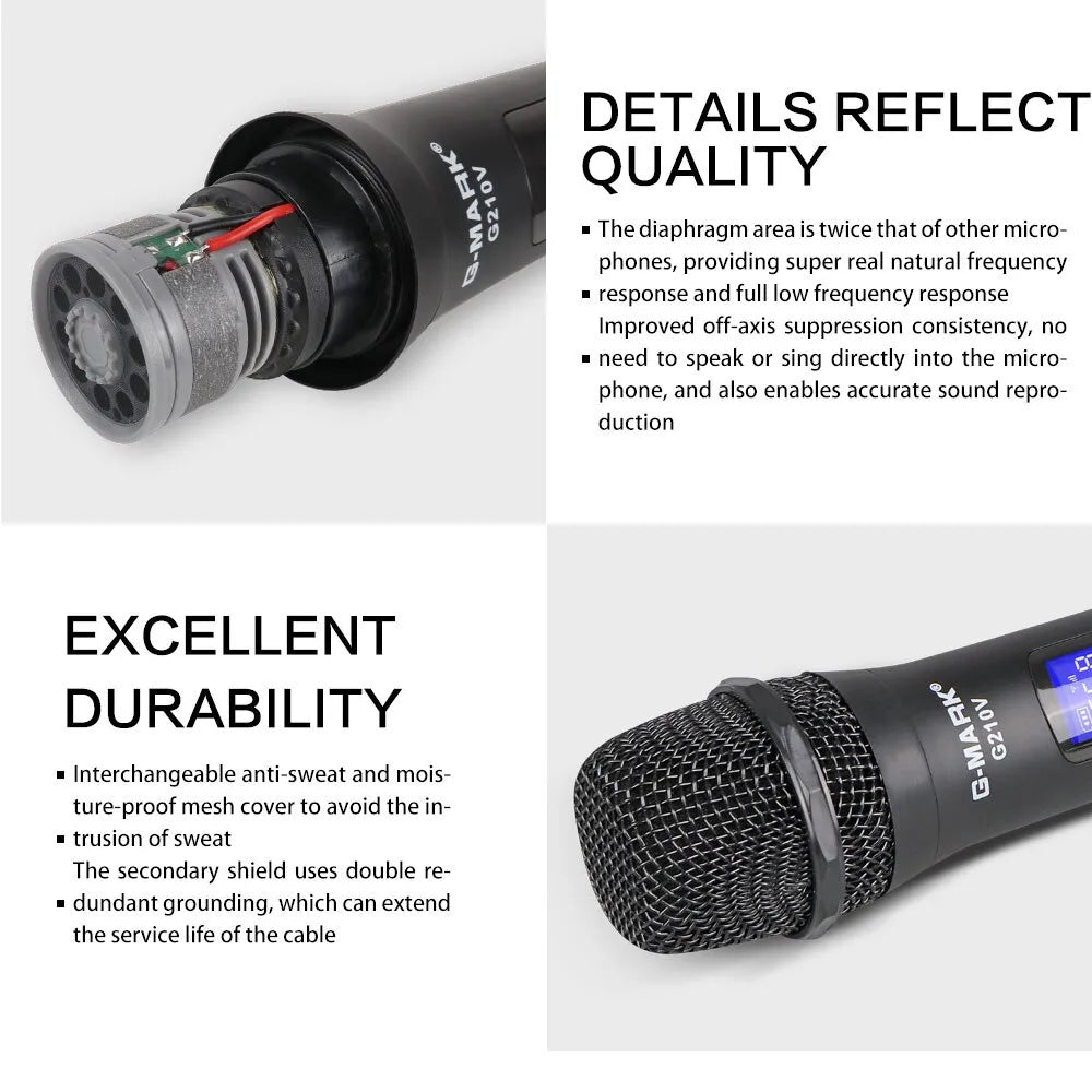 Wireless Microphone G-MARK G210V Professional 2 Channels Handheld Karaoke Mic For Party Meeting Church Show Home