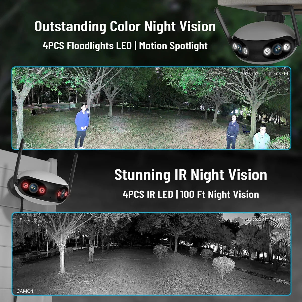 Outdoor Dual Lens Panoramic Security Camera 180° Wide Angle Wifi POE IP Camera Humanoid Auto Tracking Zoom Surveillance Cameras