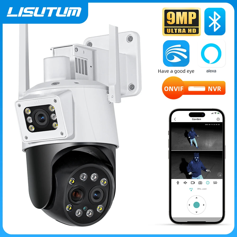 5K 12MP PTZ Wifi Camera 8X Digital Zoom Three Lens Dual Screen Wireless Outdoor Surveillance CCTV 4K 8MP IP For iCSee smart hom