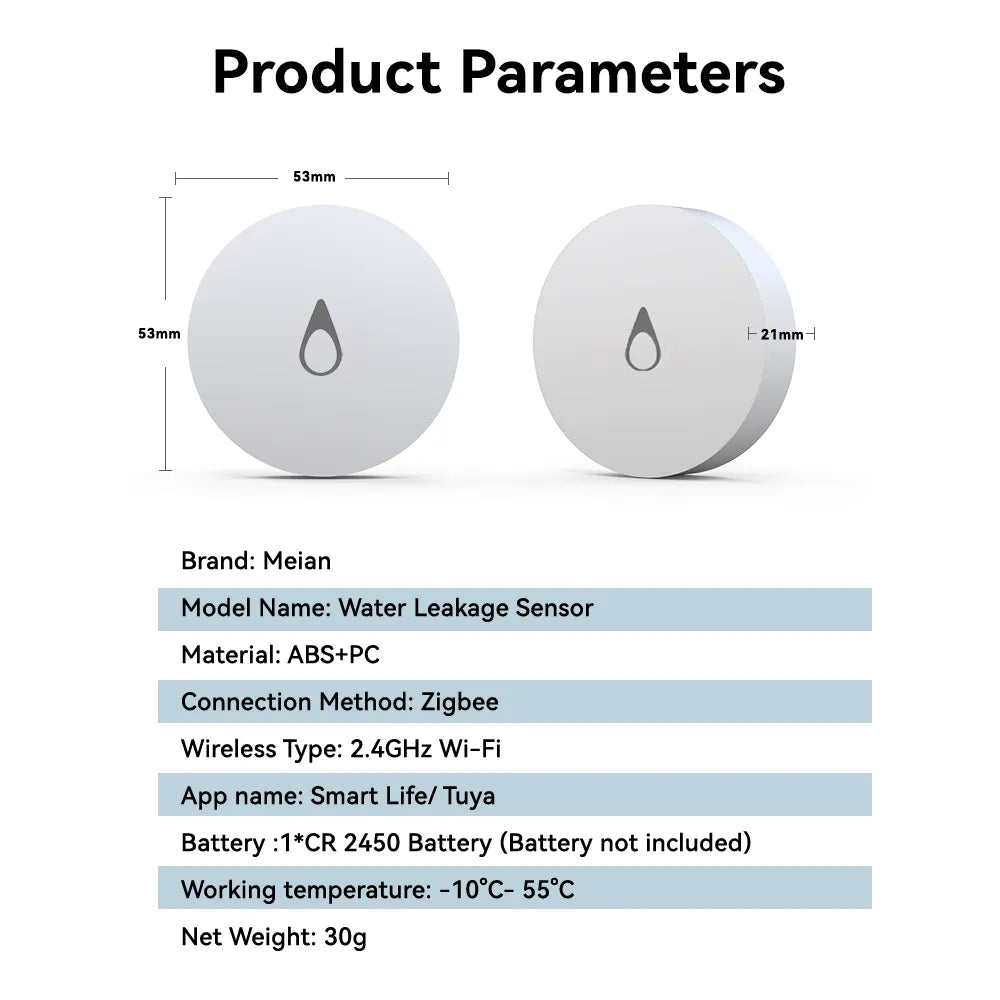 iAlarm Tuya ZigBee Detector For Water Leak Linkage Flood Leakage Immersion Sensor Overflow Waterproof Security Protection