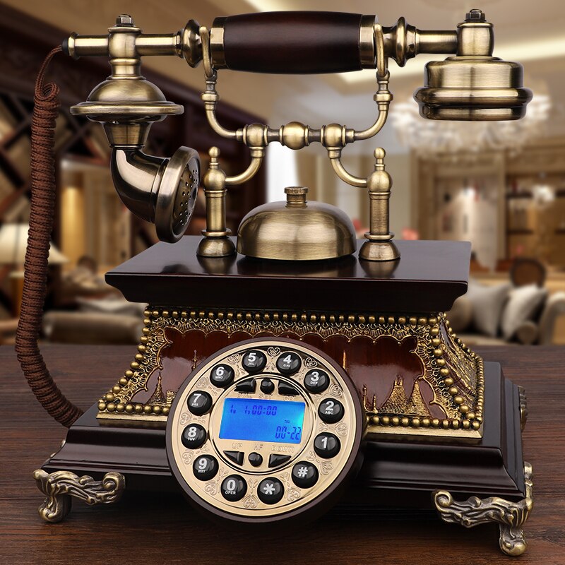 European Antique Old Telephone Vintage Fashion Solid Wood Retro Home Office Wired Fixed Phone Nostalgic Landline Novel Gifts