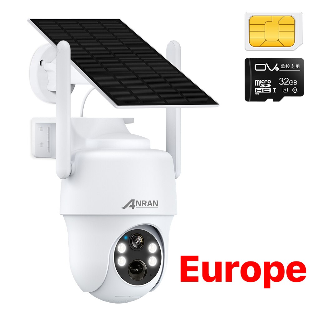 ANRAN 4G LTE Security Camera SIM Card 2K Solar Panel Outdoor Surveillance Battery Two-way Audio Wireless PTZ PIR Human Detection