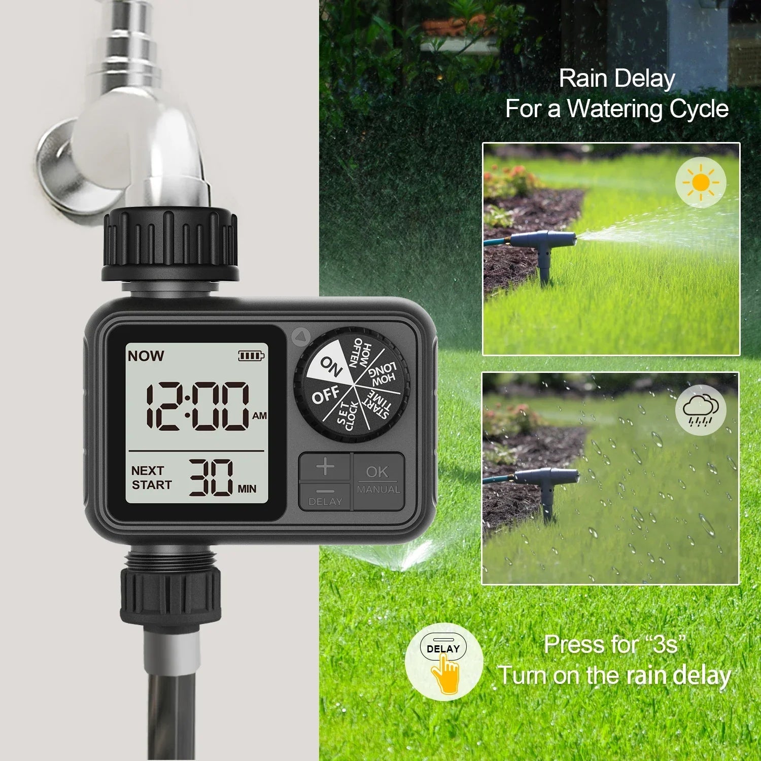 Eshico HCT-M02 Water Timer Newest Digital Sprinkler with Manual/Automatic 2-Watering Modes Suitable for Different Outdoor Scenes