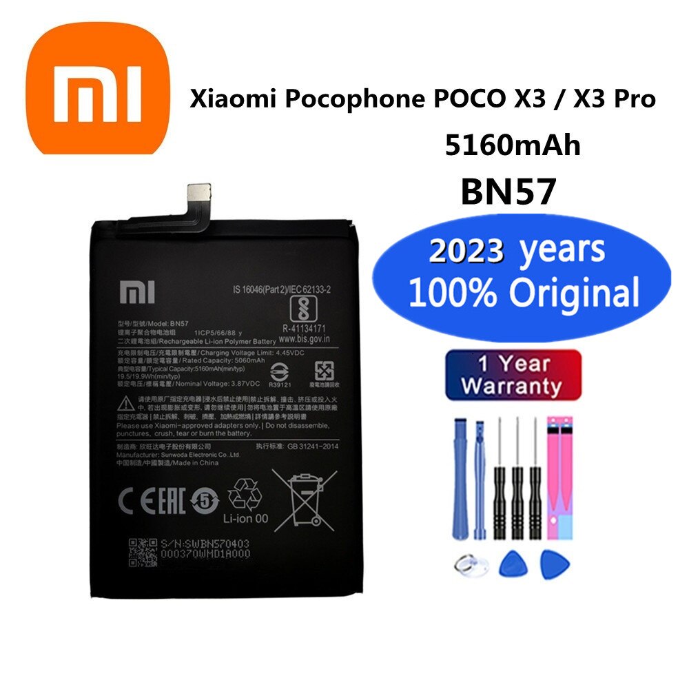 2023 100% Original Xiao mi BN57 BN61 Phone Battery For Xiaomi Pocophone X3 Poco X3 Pro 6000mAh Replacement Batteries + Tool