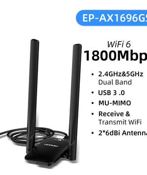 EDUP WiFi 6 USB Adapter Dual Band AX1800 USB3.0 Wireless Wi-Fi Dongle Drive Free Network Card WiFi6 Adapter For Desktop Laptop