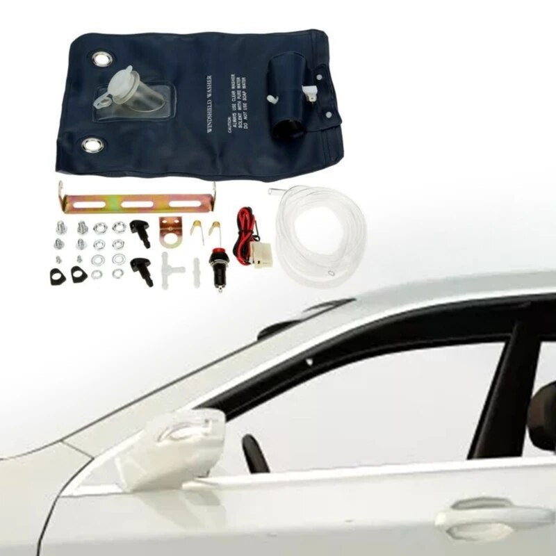 Auto Windshield Washer Pump Kit Universal Washer Bag with Pump for Classic Car