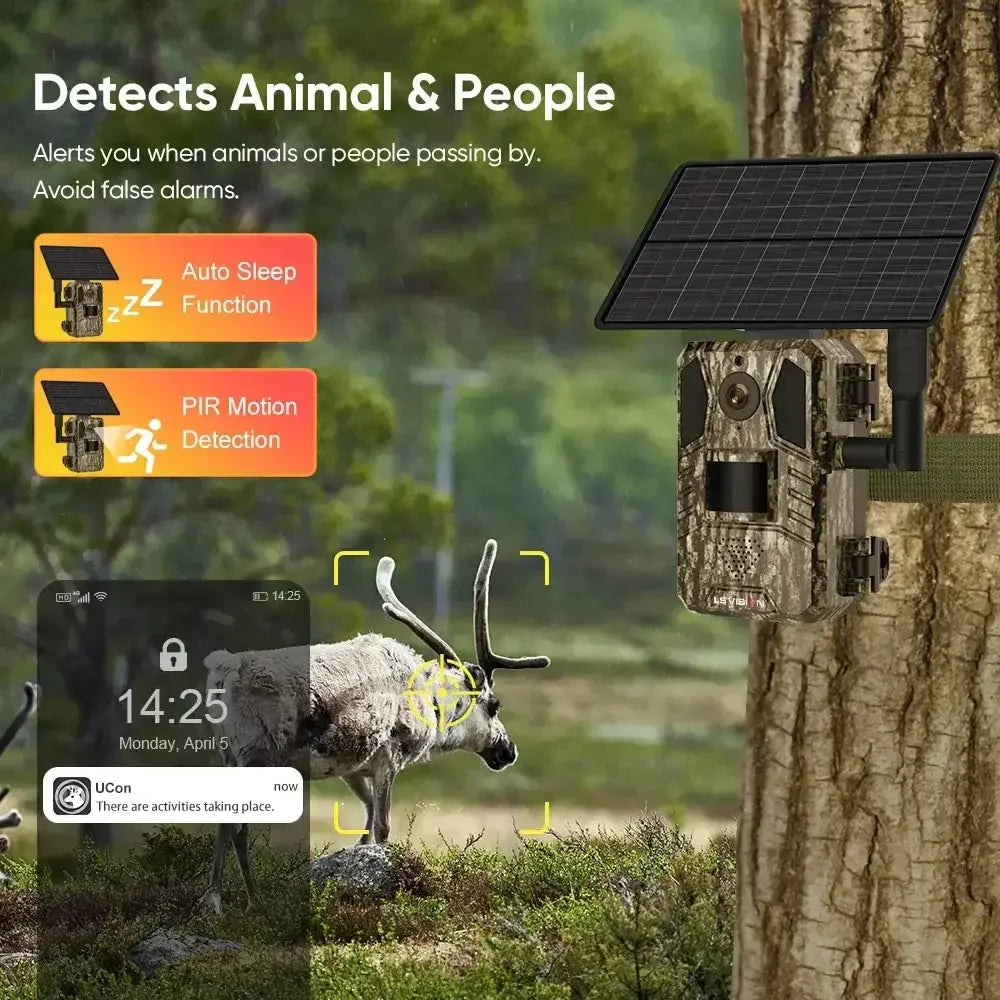 LS VISION Trail Camera 4G Wireless 2K Solar Powered Hunting Cameras Night Vision 4mp Waterproof Wild Cam For Wildlife Monitoring