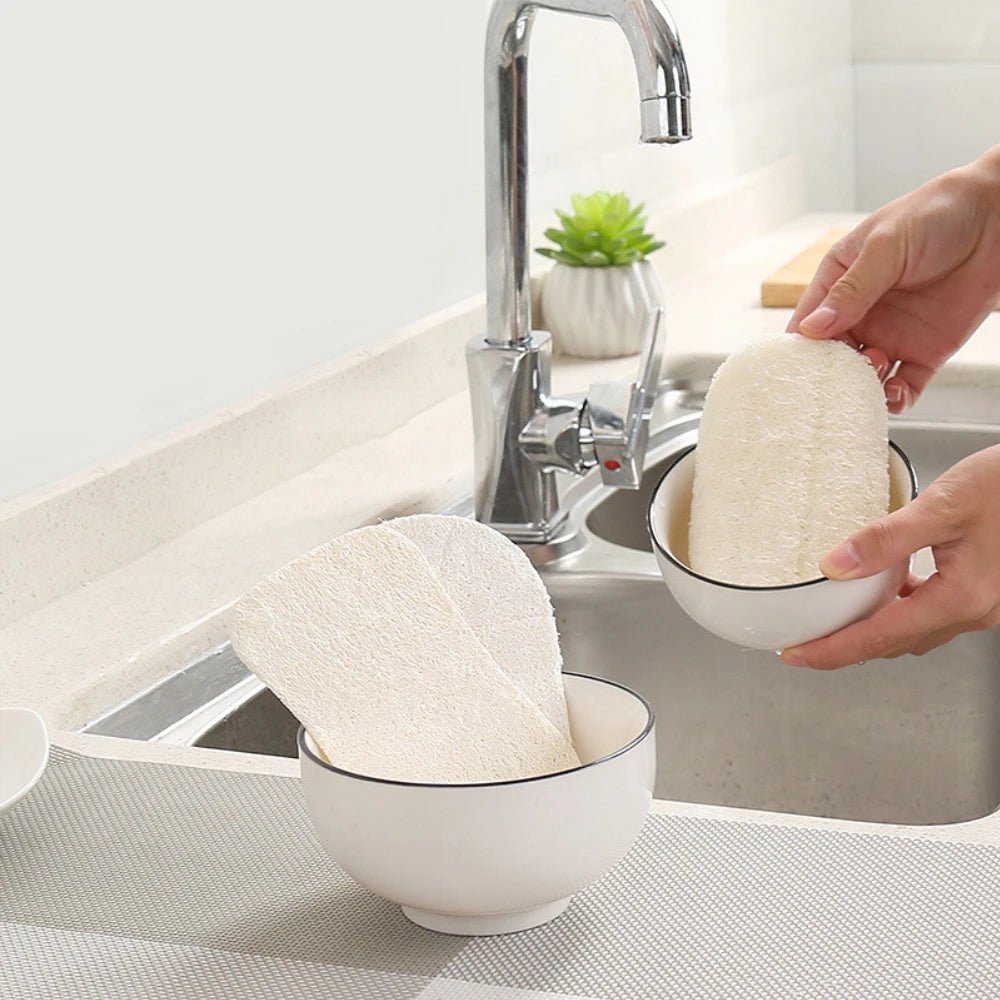 5Pcs Natural Luffa Sponge Dish Washing Cloth Loofah Scrub Pad Dish Pot Scrubber Sponge Household Kitchen Clean Brushes Pad