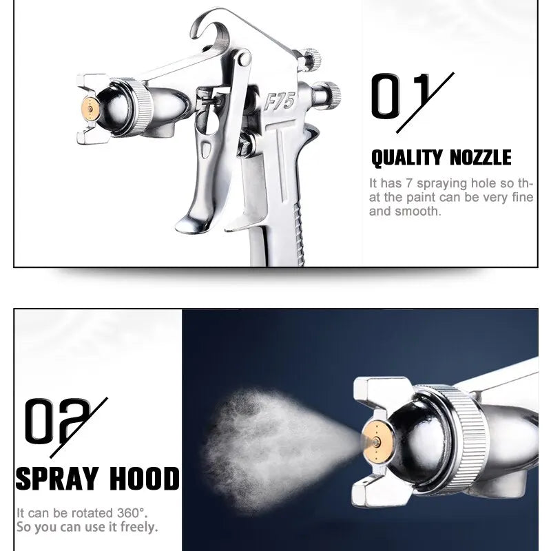 F-75 Spray Gun 1.5mm Nozzle with Cup Silver Handle Adjustable Color Spray Gun for Automotive Furniture Parts Painting