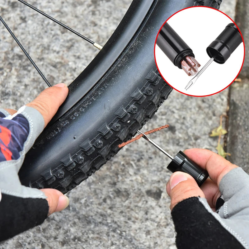 Bike Tubeless Tire Repair Kit Tyre Drill Puncture Repair tools with Rubber Stripe for Road Bike Urgent Glue Free Repair Tool