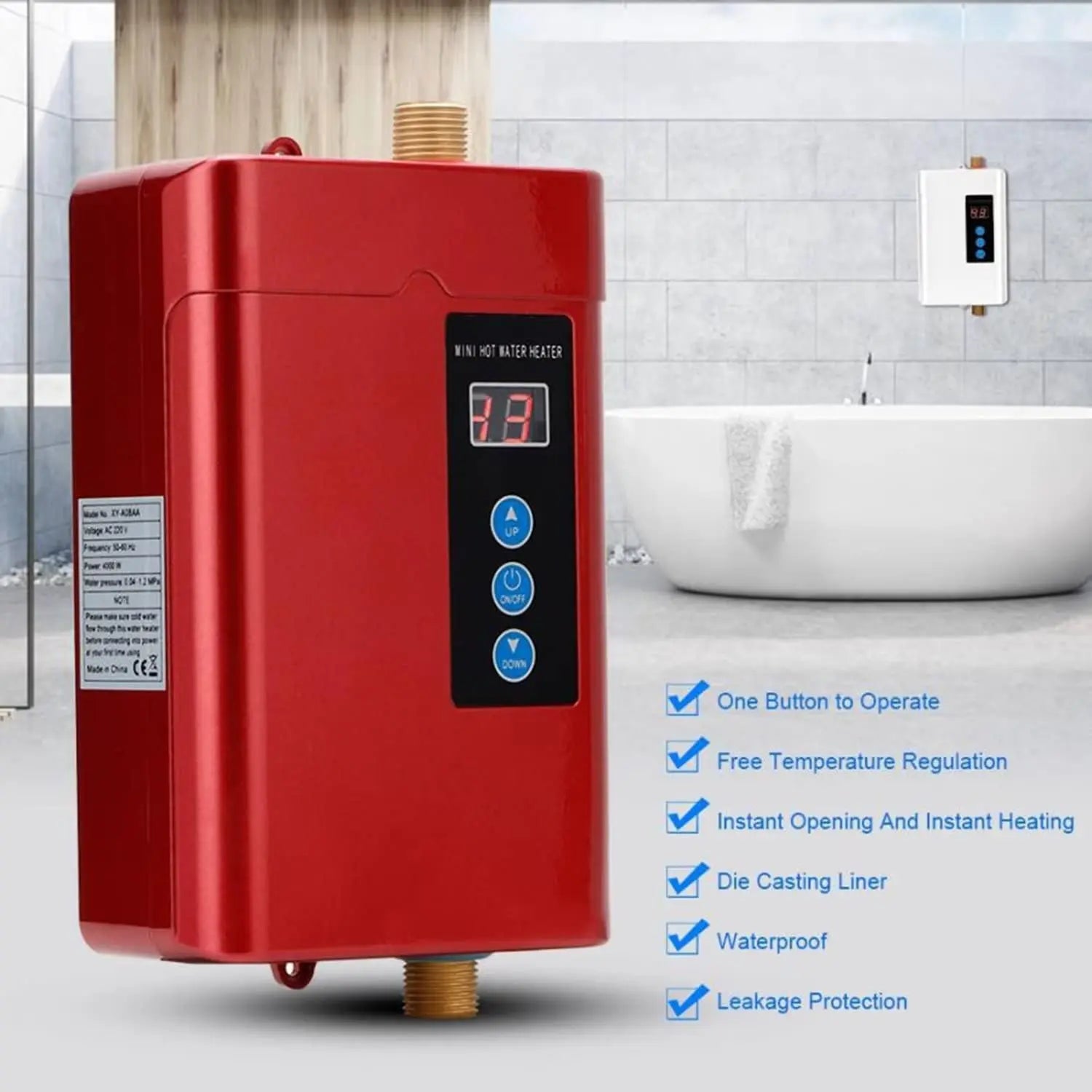 3800W Electric Water Heater Instantaneous Tankless Instant Hot Water Heater Kitchen Bathroom Shower Flow Water Boiler