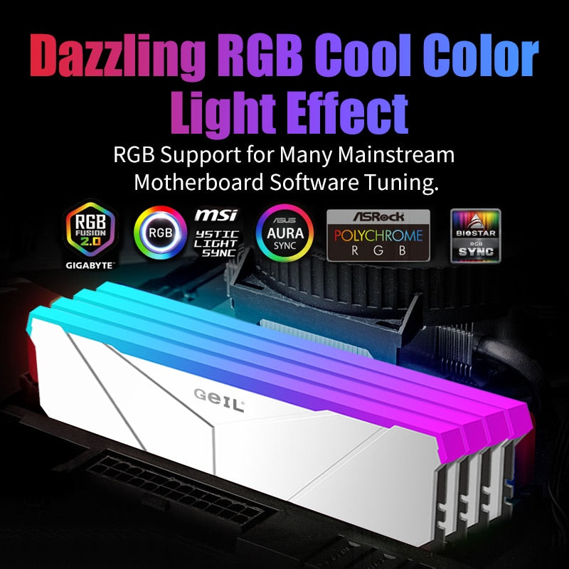 GeIL Memory 32G/64G DDR5 6000MHZ 6400mhz 6800MHZ 7200MHZ RAM RGB Memoria White Support XMP Cooling Heatsink for PC Desktop