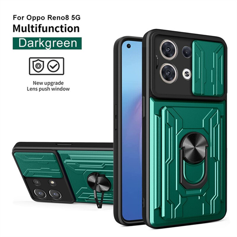 For Oppo Reno 8 5G Case Magnetic Card Slot Ring Stand Holder Cases For Oppo Reno 8 Pro + Plus Reno8 Shockproof Armor Back Cover