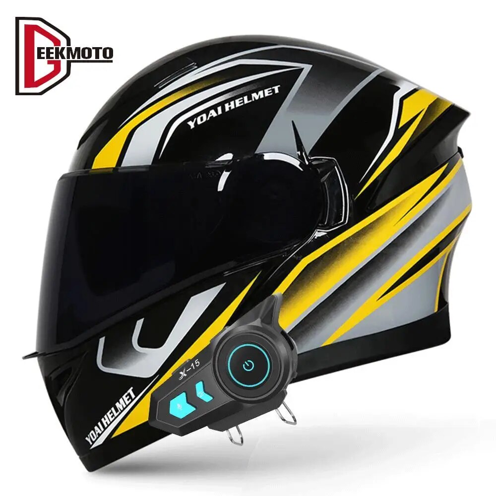 Bluetooth Motorcycle Helmet Headset Intercom DOT Approved Moto Helmet Flip Up Double Lens Full Face Helmet Motocross Equipment