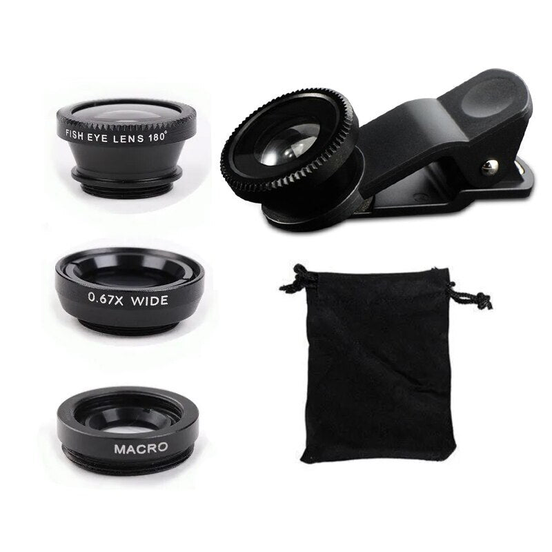 Fisheye Wide Angle Macro Acrylic Glass Lens Three in One Lens Mobile Phone External Lens