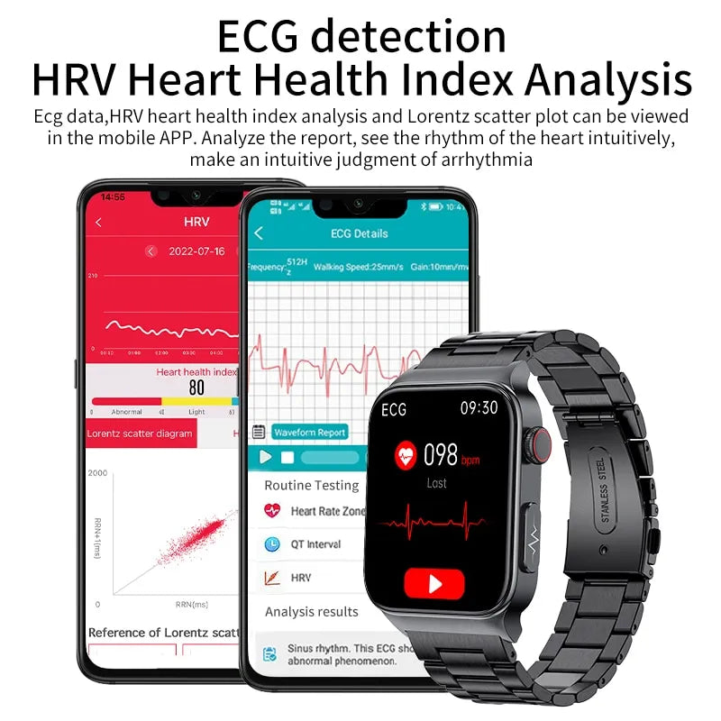 2023 New Blood Glucose Monitor Health Smart Watch Men ECG+PPG Blood Pressure Measurement IP68 Waterproof Sport SmartWatch Men