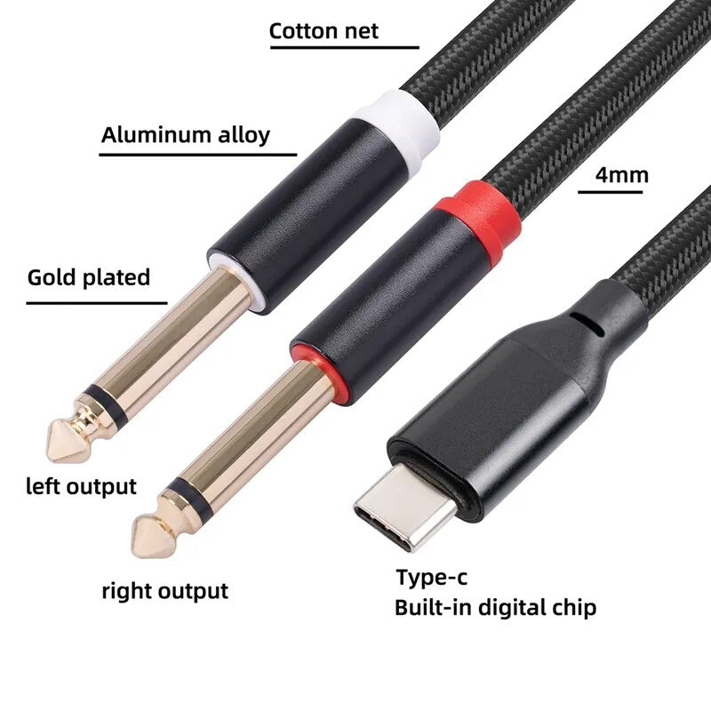 USB C To Dual 6.35Mm Audio Stereo Cable Type C To Dual 6.35Mm Audio Cord For Smartphone Multimedia Speakers