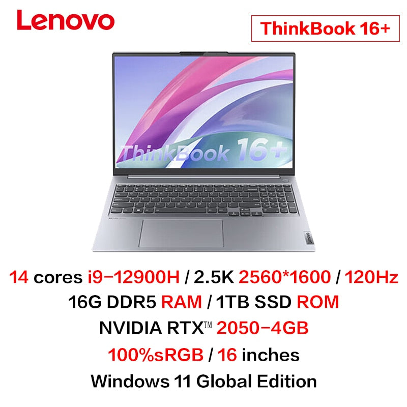 New Lenovo ThinkBook 16+ Laptop Intel I5 I7 I9 RTX2050-4GB 2.5K  120Hz 16inch Slim Notebook