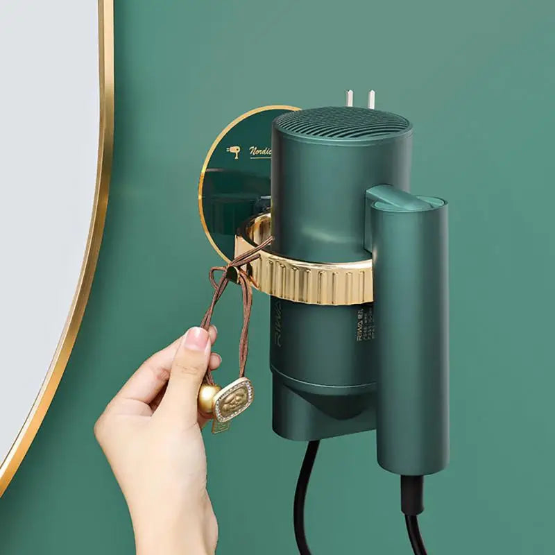 Light Luxury Hair Dryer Bracket Self-adhesive No Punching Simple Gold Plated Three Color Wall Mounted Bathroom Storage Accessory